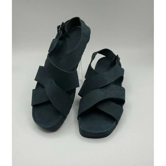 G.H. Bass Sandals Womens Azalea 9 Navy Blue Leather Suede Strappy Comfort Shoes - Picture 1 of 12